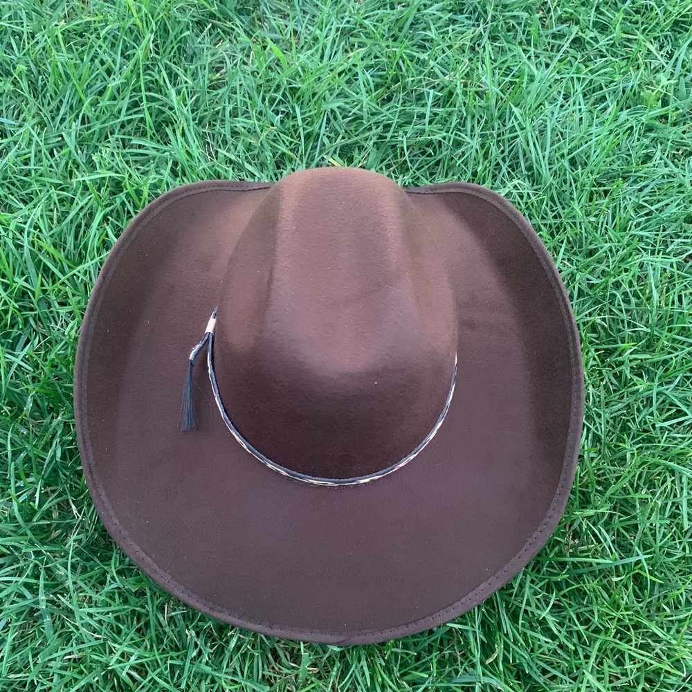 Men's Brown Faux Felt Cowboy Hat Tejana Sombrero - Picture 4 of 6